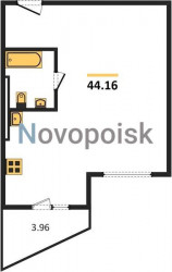 Однокомнатная квартира 44.16 м²
